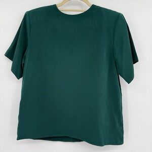 VTG Jack Mulqueen Womens Minimalist Top Medium Green Holiday Short Sleeve Blouse